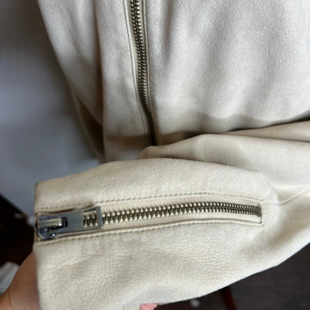 Madewell $498 Shrunken Zip-Front Jacket in Suede Light Sand Size 6 NO887 - Picture 7 of 11